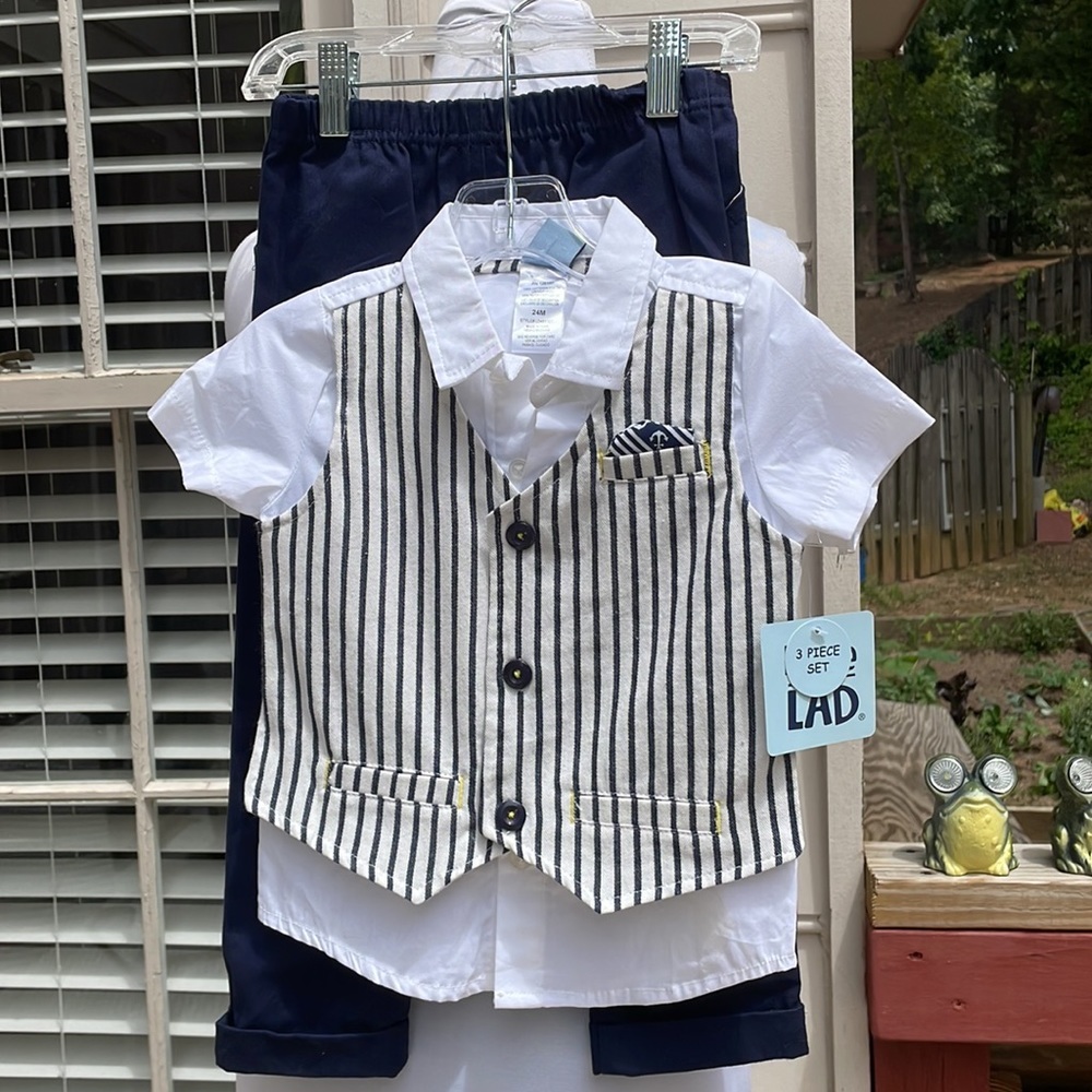 ⚓️ NWT- Boys 3-Piece Matching Set- Pants, Vest. Shirt Size 24Months